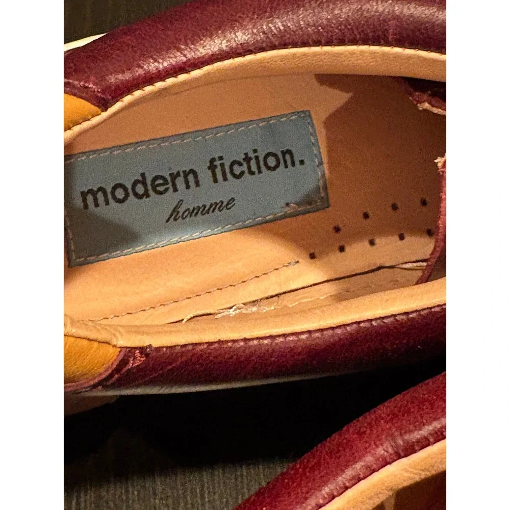 Modern Fiction Homme Mens Sneakers‎ Leather 10.5 Burgundy Low Top Contrast Heel